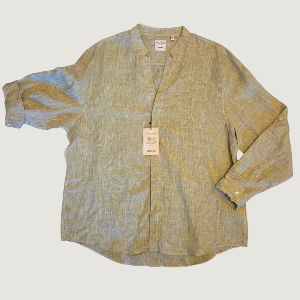 Murano Baird McNutt Linen Shirt Mens XL Light Greige Button Down Shirt NEW 80$